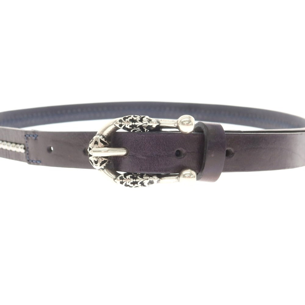 【中古】【未使用】リプレイ REPLAY カウレザー スタッズ ベルト ネイビーxシルバー【 80（紙タグ表記） 】【 状態ランクS 】【 メンズ 】