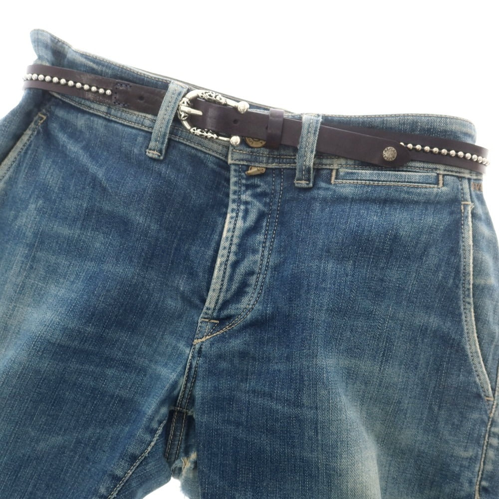 【中古】【未使用】リプレイ REPLAY カウレザー スタッズ ベルト ネイビーxシルバー【 80（紙タグ表記） 】【 状態ランクS 】【 メンズ 】