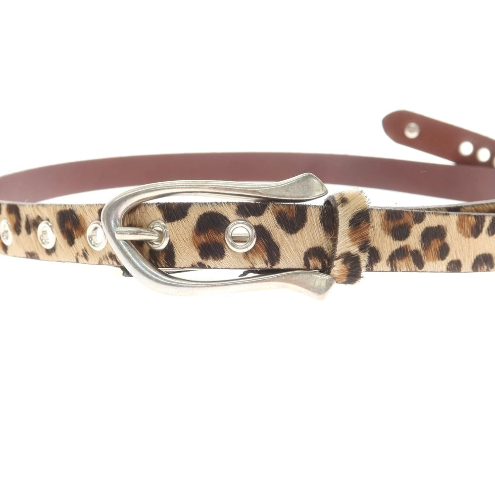 【中古】【未使用】リプレイ REPLAY ハラコレザー レオパード柄 ベルト ベージュxブラウン×シルバー【 80（紙タグ表記） 】【 状態ランクS 】【 メンズ 】