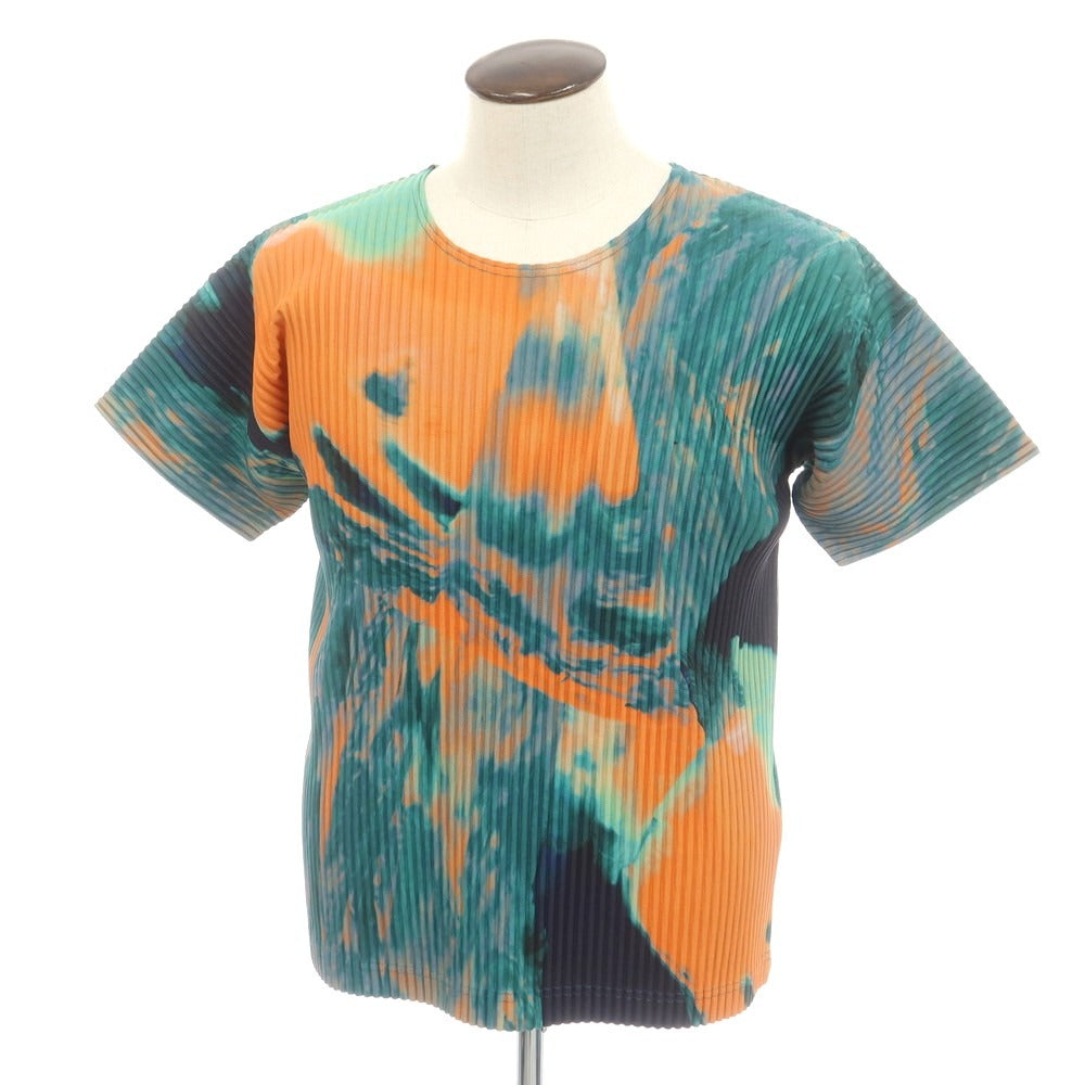 【中古】オム プリッセ イッセイミヤケ HOMME PLISSE ISSEY MIYAKE 2025年秋冬 ポリエステル系 プリーツ 半袖トップ グリーンxオレンジ【 表記なし（L位） 】【 状態ランクA 】【 メンズ 】