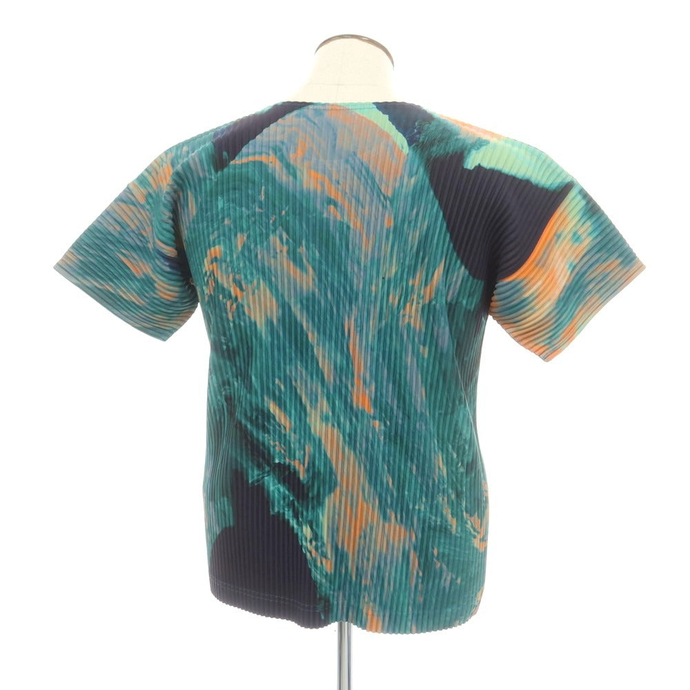 【中古】オム プリッセ イッセイミヤケ HOMME PLISSE ISSEY MIYAKE 2025年秋冬 ポリエステル系 プリーツ 半袖トップ グリーンxオレンジ【 表記なし（L位） 】【 状態ランクA 】【 メンズ 】