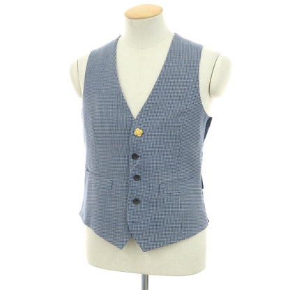 【中古】ラルディーニ LARDINI ウールリネン ハウンドトゥース カジュアル系ジレ ベスト ネイビーxホワイト【 44 】【 状態ランクB 】【 メンズ 】