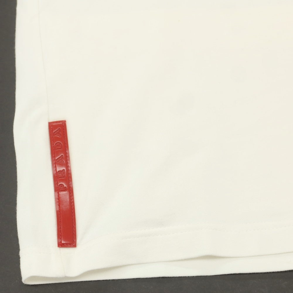 【中古】プラダスポーツ PRADA SPORTS ストレッチ コットン ハーフジップ 長袖ポロシャツ アイボリー【 M 】【 状態ランクC 】【 メンズ 】