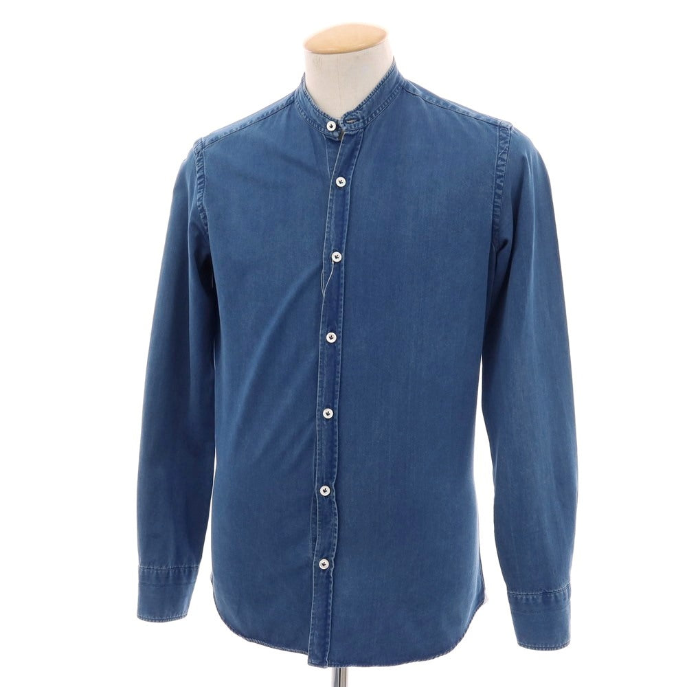 【中古】ジャンネット giannetto コットン ダンガリー バンドカラー カジュアルシャツ ブルー【 XS 】【 状態ランクC 】【 メンズ 】