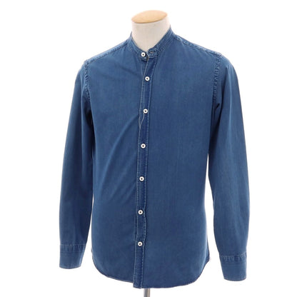 【中古】ジャンネット giannetto コットン ダンガリー バンドカラー カジュアルシャツ ブルー【 XS 】【 状態ランクC 】【 メンズ 】