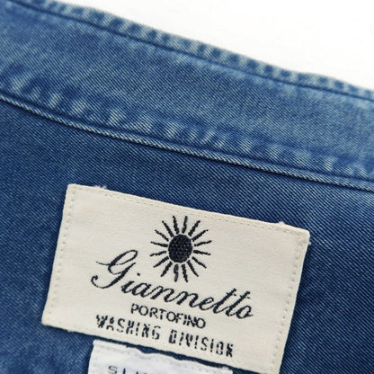 【中古】ジャンネット giannetto コットン ダンガリー バンドカラー カジュアルシャツ ブルー【 XS 】【 状態ランクC 】【 メンズ 】