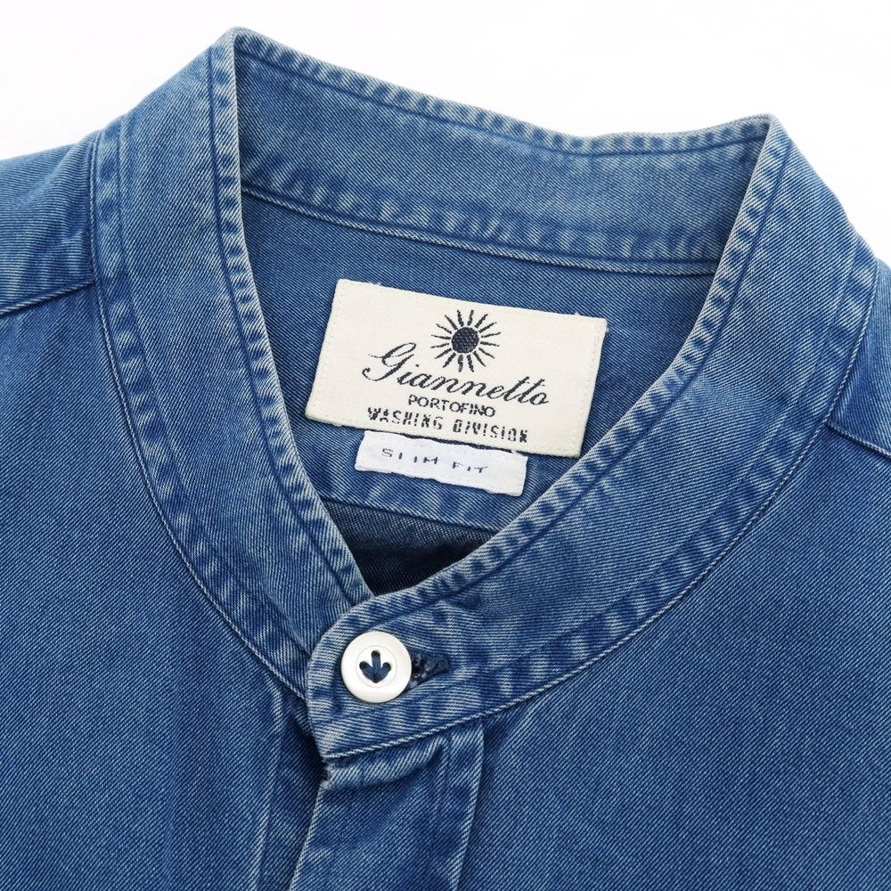 【中古】ジャンネット giannetto コットン ダンガリー バンドカラー カジュアルシャツ ブルー【 XS 】【 状態ランクC 】【 メンズ 】
