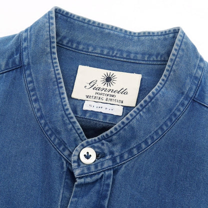 【中古】ジャンネット giannetto コットン ダンガリー バンドカラー カジュアルシャツ ブルー【 XS 】【 状態ランクC 】【 メンズ 】