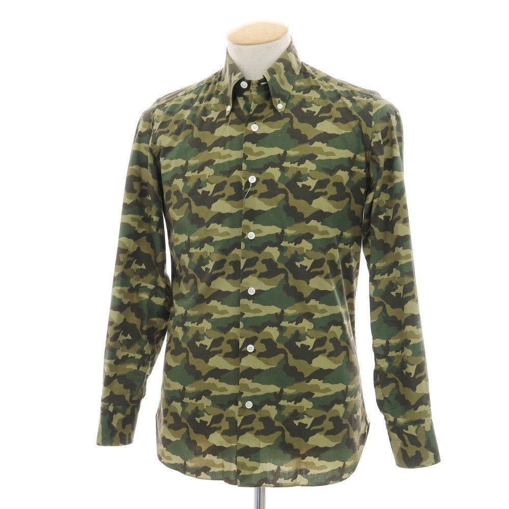 【中古】エリコフォルミコラ ERRICO FORMICOLA コットン カモフラ ボタンダウン カジュアルシャツ グリーン系【 37 】【 状態ランクC 】【 メンズ 】