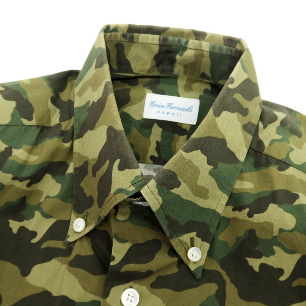 【中古】エリコフォルミコラ ERRICO FORMICOLA コットン カモフラ ボタンダウン カジュアルシャツ グリーン系【 37 】【 状態ランクC 】【 メンズ 】