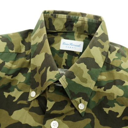 【中古】エリコフォルミコラ ERRICO FORMICOLA コットン カモフラ ボタンダウン カジュアルシャツ グリーン系【 37 】【 状態ランクC 】【 メンズ 】