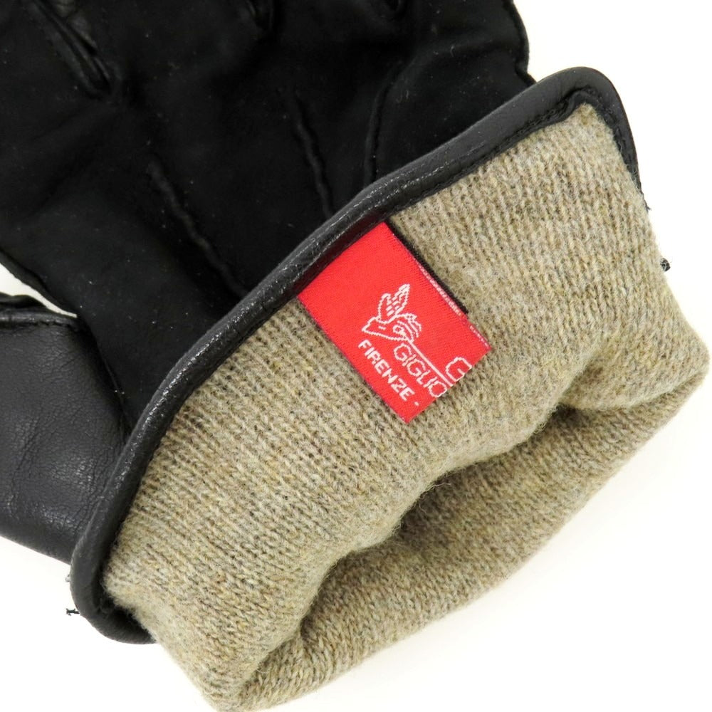 【中古】ジリオ フィオレンティーノ GIGLIO FIORENTINO レザー×ウール 手袋 ブラック【 8 1/2 】【 状態ランクC 】【 メンズ 】