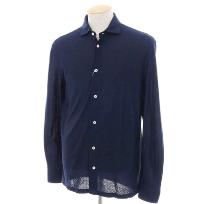 【中古】バルバ BARBA CLUTO コットン ワイドカラー カジュアルシャツ ネイビー【 38 】【 状態ランクB 】【 メンズ 】