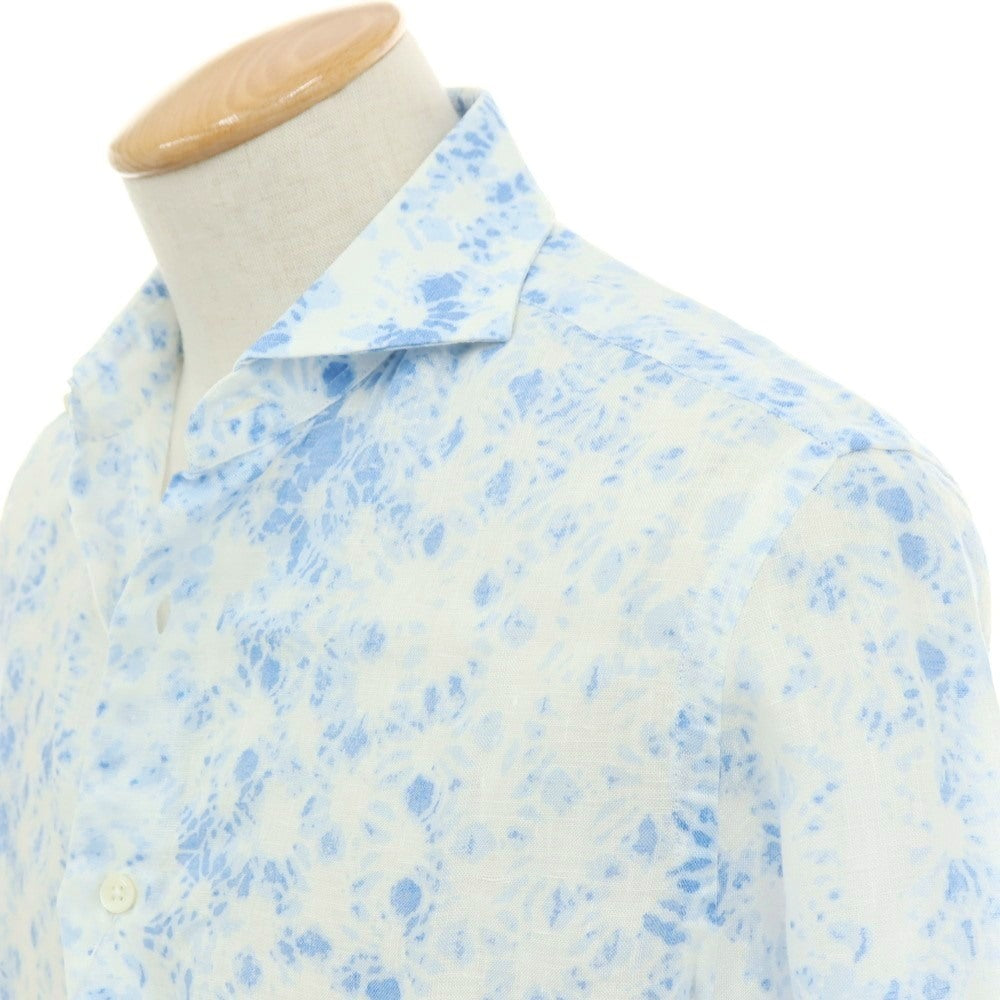 【中古】バグッタ Bagutta リネン系 花柄 ホリゾンタルカラー カジュアルシャツ ホワイトxブルー【サイズS】【 状態ランクB 】【 メンズ 】