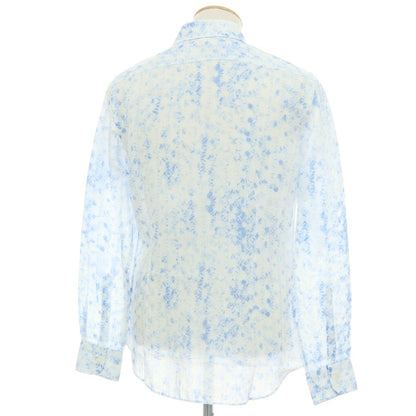 【中古】バグッタ Bagutta リネン系 花柄 ホリゾンタルカラー カジュアルシャツ ホワイトxブルー【サイズS】【 状態ランクB 】【 メンズ 】