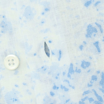 【中古】バグッタ Bagutta リネン系 花柄 ホリゾンタルカラー カジュアルシャツ ホワイトxブルー【サイズS】【 状態ランクB 】【 メンズ 】