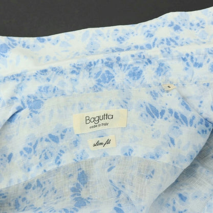 【中古】バグッタ Bagutta リネン系 花柄 ホリゾンタルカラー カジュアルシャツ ホワイトxブルー【サイズS】【 状態ランクB 】【 メンズ 】