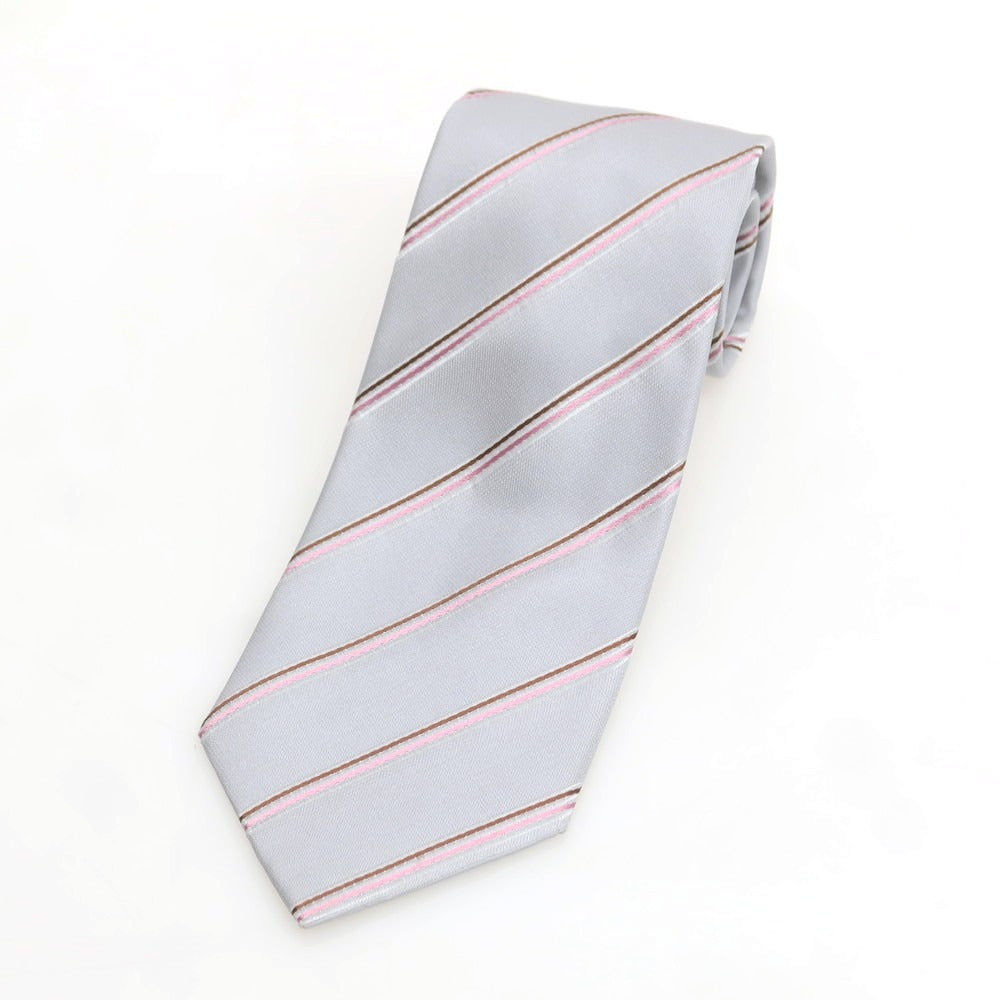 【中古】クリケット CRICKET シルク ストライプ柄ネクタイ ライトグレーxピンク【 状態ランクB 】【 メンズ 】