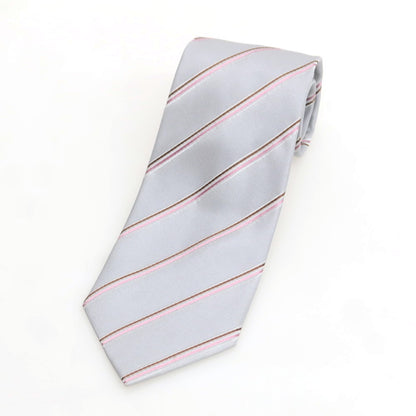 【中古】クリケット CRICKET シルク ストライプ柄ネクタイ ライトグレーxピンク【 状態ランクB 】【 メンズ 】