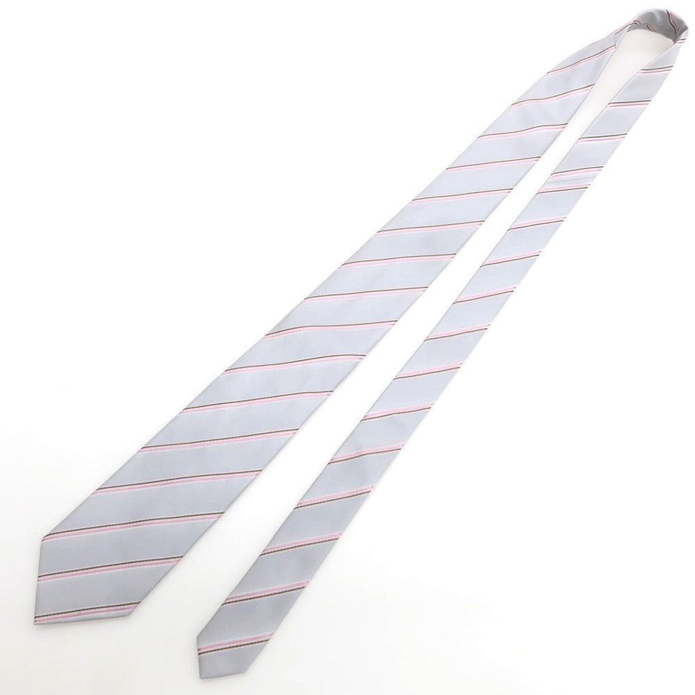 【中古】クリケット CRICKET シルク ストライプ柄ネクタイ ライトグレーxピンク【 状態ランクB 】【 メンズ 】