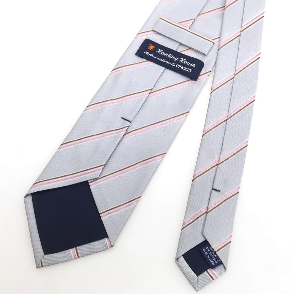 【中古】クリケット CRICKET シルク ストライプ柄ネクタイ ライトグレーxピンク【 状態ランクB 】【 メンズ 】