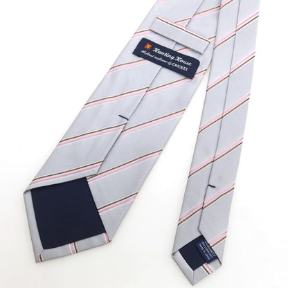 【中古】クリケット CRICKET シルク ストライプ柄ネクタイ ライトグレーxピンク【 状態ランクB 】【 メンズ 】