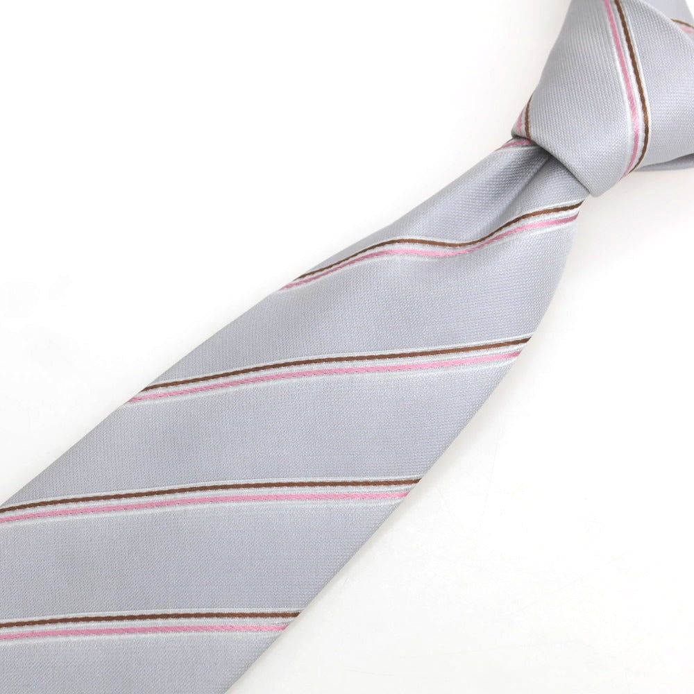 【中古】クリケット CRICKET シルク ストライプ柄ネクタイ ライトグレーxピンク【 状態ランクB 】【 メンズ 】