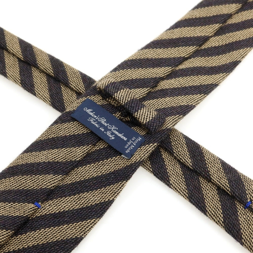 【中古】メイカーズシャツ カマクラ Makers Shirt 鎌倉 ウール ストライプ柄ネクタイ ベージュxブラック【 状態ランクB 】【 メンズ 】