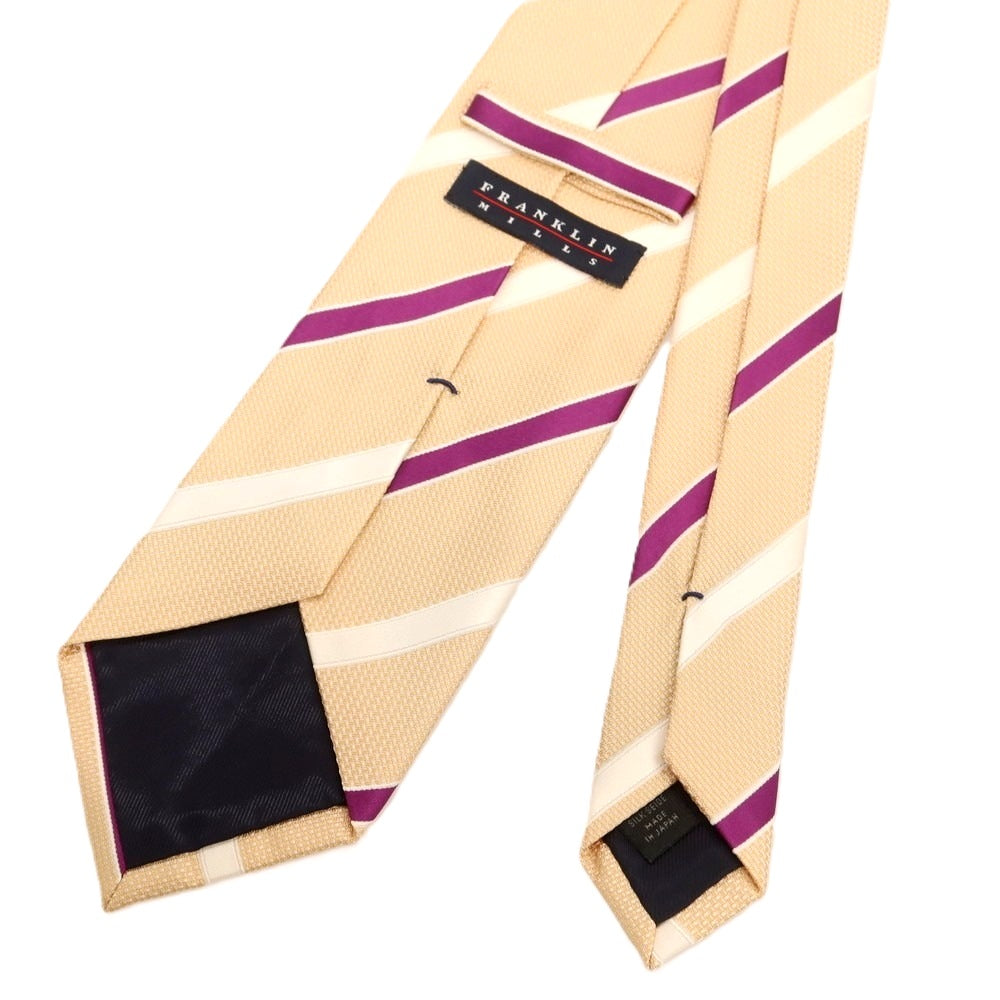 【中古】フランクリンミルズ FRANKLIN MILLS シルク ストライプ柄ネクタイ ライトオレンジxパープル【 状態ランクB 】【 メンズ 】 [APD]