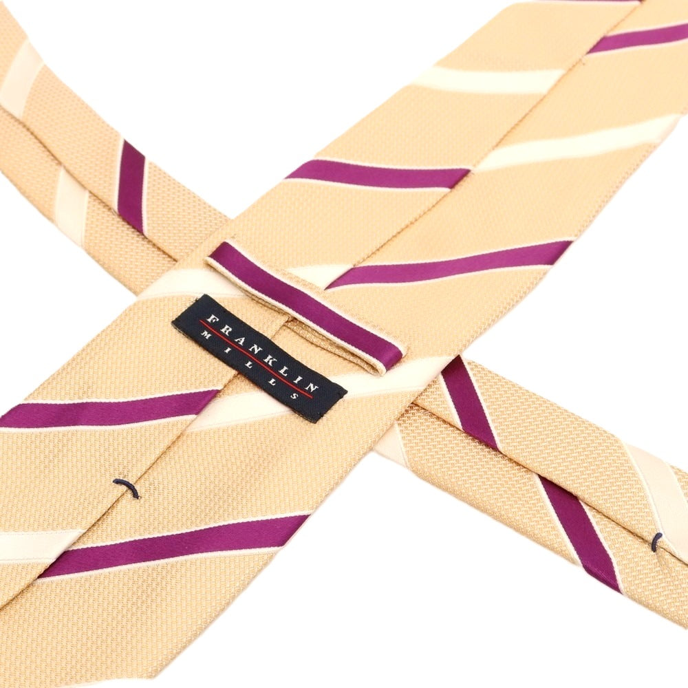【中古】フランクリンミルズ FRANKLIN MILLS シルク ストライプ柄ネクタイ ライトオレンジxパープル【 状態ランクB 】【 メンズ 】