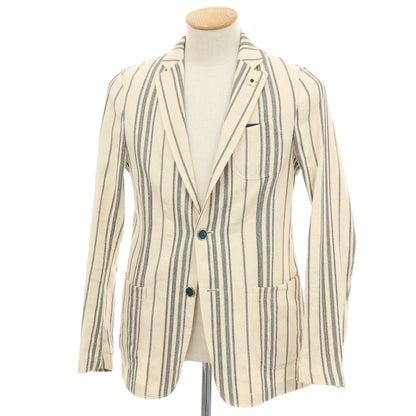 【中古】ラルディーニ LARDINI コットンリネン ストライプ 3B カジュアルジャケット アイボリーxネイビー【サイズ44】【 状態ランクB 】【 メンズ 】