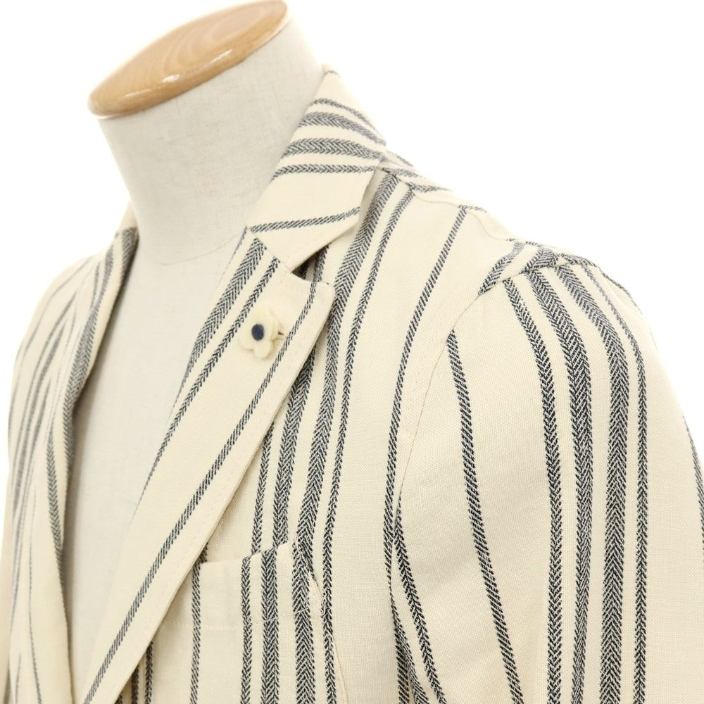 【中古】ラルディーニ LARDINI コットンリネン ストライプ 3B カジュアルジャケット アイボリーxネイビー【サイズ44】【 状態ランクB 】【 メンズ 】