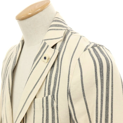 【中古】ラルディーニ LARDINI コットンリネン ストライプ 3B カジュアルジャケット アイボリーxネイビー【サイズ44】【 状態ランクB 】【 メンズ 】