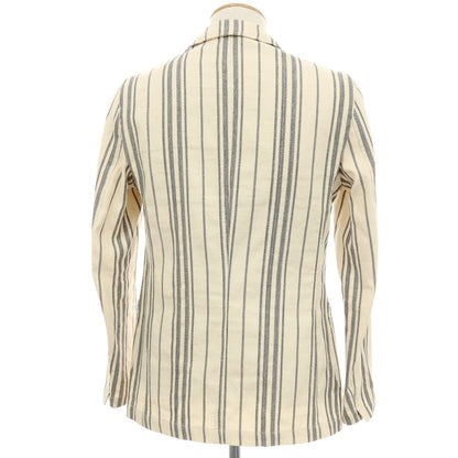 【中古】ラルディーニ LARDINI コットンリネン ストライプ 3B カジュアルジャケット アイボリーxネイビー【サイズ44】【 状態ランクB 】【 メンズ 】