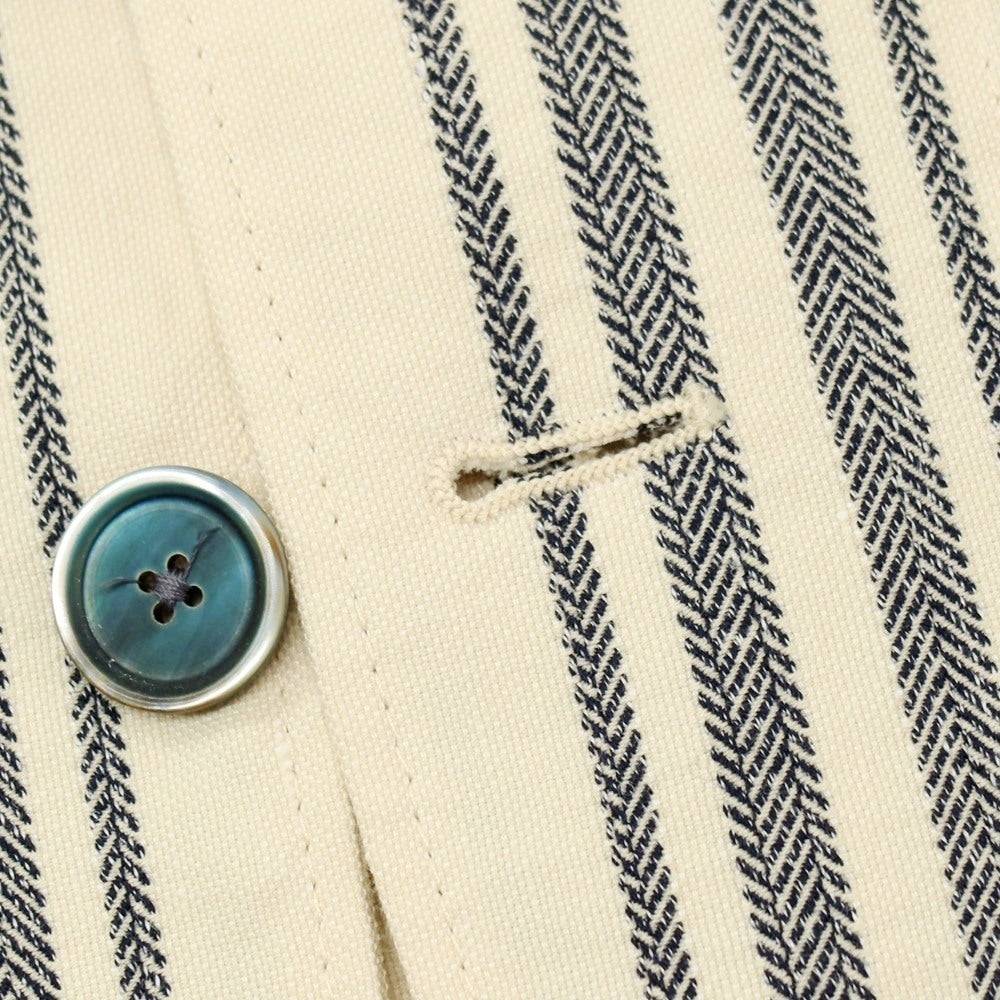 【中古】ラルディーニ LARDINI コットンリネン ストライプ 3B カジュアルジャケット アイボリーxネイビー【サイズ44】【 状態ランクB 】【 メンズ 】