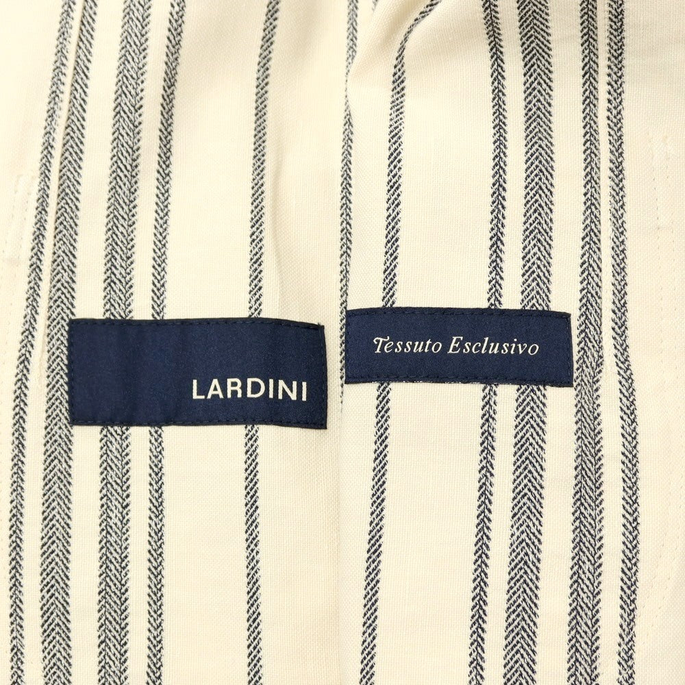 【中古】ラルディーニ LARDINI コットンリネン ストライプ 3B カジュアルジャケット アイボリーxネイビー【サイズ44】【 状態ランクB 】【 メンズ 】