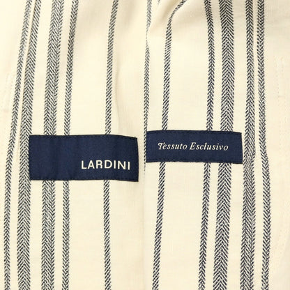【中古】ラルディーニ LARDINI コットンリネン ストライプ 3B カジュアルジャケット アイボリーxネイビー【サイズ44】【 状態ランクB 】【 メンズ 】