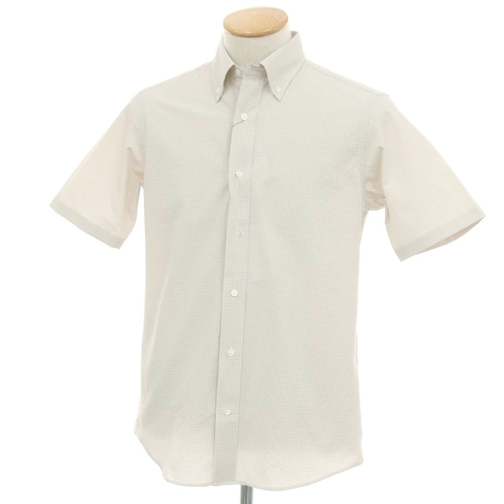 【中古】【未使用】ア デイ イン ザ ライフ ユナイテッドアローズ a day in the life united arrows ポリエステル シアサッカー ギンガムチェック ボタンダウン 半袖シャツ ライトグレーxホワイト【サイズS】【 状態ランクS 】【 メンズ 】