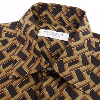 【中古】トゥモローランド TOMORROWLAND PILGRIM コットン レギュラーカラー カジュアルシャツ カーキオリーブ系xブラウン【 S 】【 状態ランクB 】【 メンズ 】