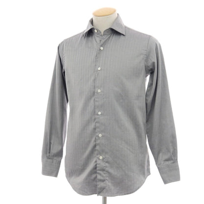 【中古】トゥモローランド TOMORROWLAND PILGRIM コットン ヘリンボーン セミワイドカラー ドレスシャツ ブラックxホワイト【 37 】【 状態ランクB 】【 メンズ 】