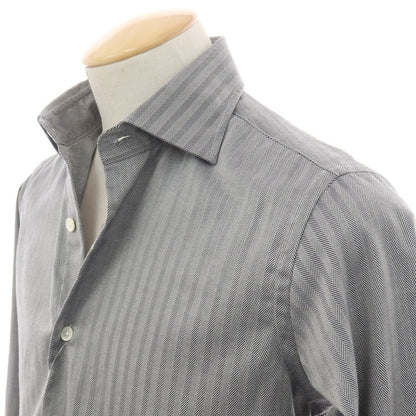 【中古】トゥモローランド TOMORROWLAND PILGRIM コットン ヘリンボーン セミワイドカラー ドレスシャツ ブラックxホワイト【 37 】【 状態ランクB 】【 メンズ 】