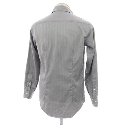 【中古】トゥモローランド TOMORROWLAND PILGRIM コットン ヘリンボーン セミワイドカラー ドレスシャツ ブラックxホワイト【 37 】【 状態ランクB 】【 メンズ 】