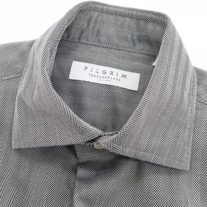 【中古】トゥモローランド TOMORROWLAND PILGRIM コットン ヘリンボーン セミワイドカラー ドレスシャツ ブラックxホワイト【 37 】【 状態ランクB 】【 メンズ 】