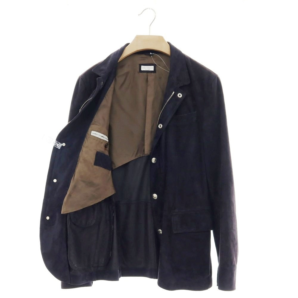 【中古】ブルネロクチネリ Brunello Cucinelli スエード レザーブルゾン ネイビー【 XS 】【 状態ランクD 】【 メンズ 】