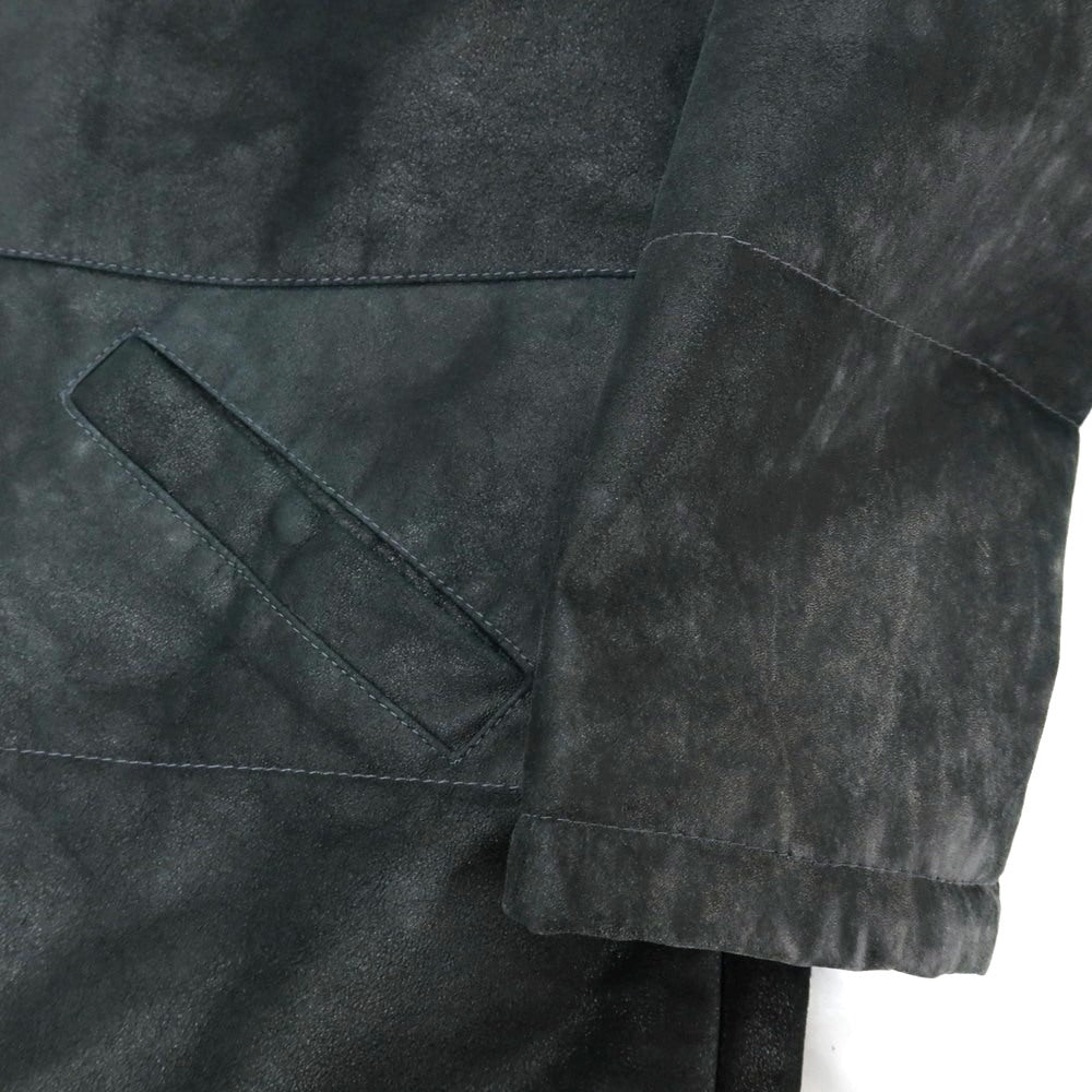 【中古】ジョルジオブラット GIORGIO BRATO ユーズド加工 中綿入り スタンドカラー ダブルジップ レザーブルゾン ブラックグリーン【 48 】【 状態ランクC 】【 メンズ 】