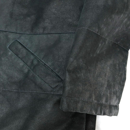 【中古】ジョルジオブラット GIORGIO BRATO ユーズド加工 中綿入り スタンドカラー ダブルジップ レザーブルゾン ブラックグリーン【 48 】【 状態ランクC 】【 メンズ 】