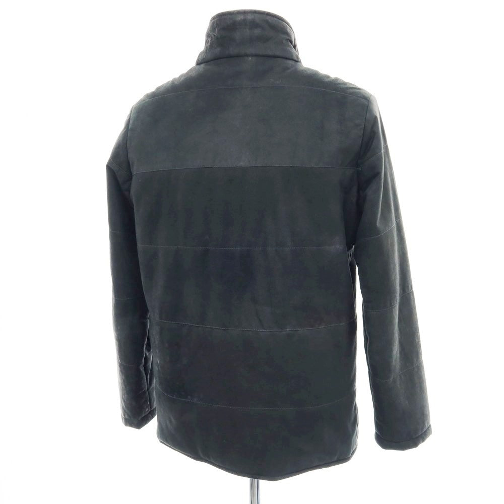 【中古】ジョルジオブラット GIORGIO BRATO ユーズド加工 中綿入り スタンドカラー ダブルジップ レザーブルゾン ブラックグリーン【 48 】【 状態ランクC 】【 メンズ 】