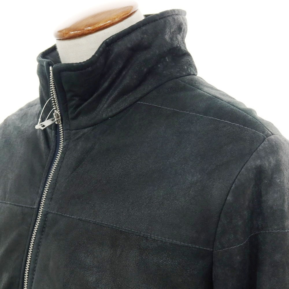 【中古】ジョルジオブラット GIORGIO BRATO ユーズド加工 中綿入り スタンドカラー ダブルジップ レザーブルゾン ブラックグリーン【 48 】【 状態ランクC 】【 メンズ 】