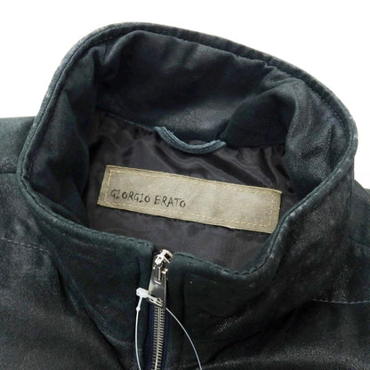 【中古】ジョルジオブラット GIORGIO BRATO ユーズド加工 中綿入り スタンドカラー ダブルジップ レザーブルゾン ブラックグリーン【 48 】【 状態ランクC 】【 メンズ 】