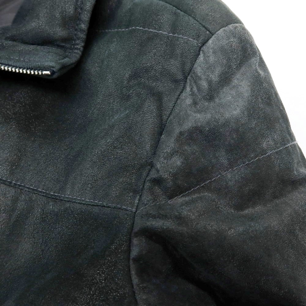 【中古】ジョルジオブラット GIORGIO BRATO ユーズド加工 中綿入り スタンドカラー ダブルジップ レザーブルゾン ブラックグリーン【 48 】【 状態ランクC 】【 メンズ 】